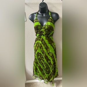 BCBG Asymmetrical Halter dress - green and brown